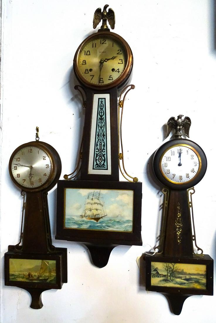 GROUP 3 BANJO CLOCKS 2 GILBERT; 1 NEW HAVEN: GROUP 3 BANJO CLOCKS 2 GILBERT; 1 NEW HAVEN 28"H