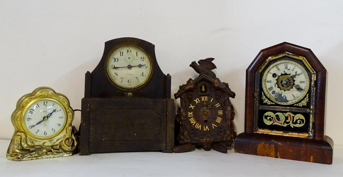 LOT 8 CLOCKS INC. SHELF CLOCKS & VINTAGE CUCKOO: LOT 8 CLOCKS INC. SHELF CLOCKS & VINTAGE CUCKOO 18"H TALLEST