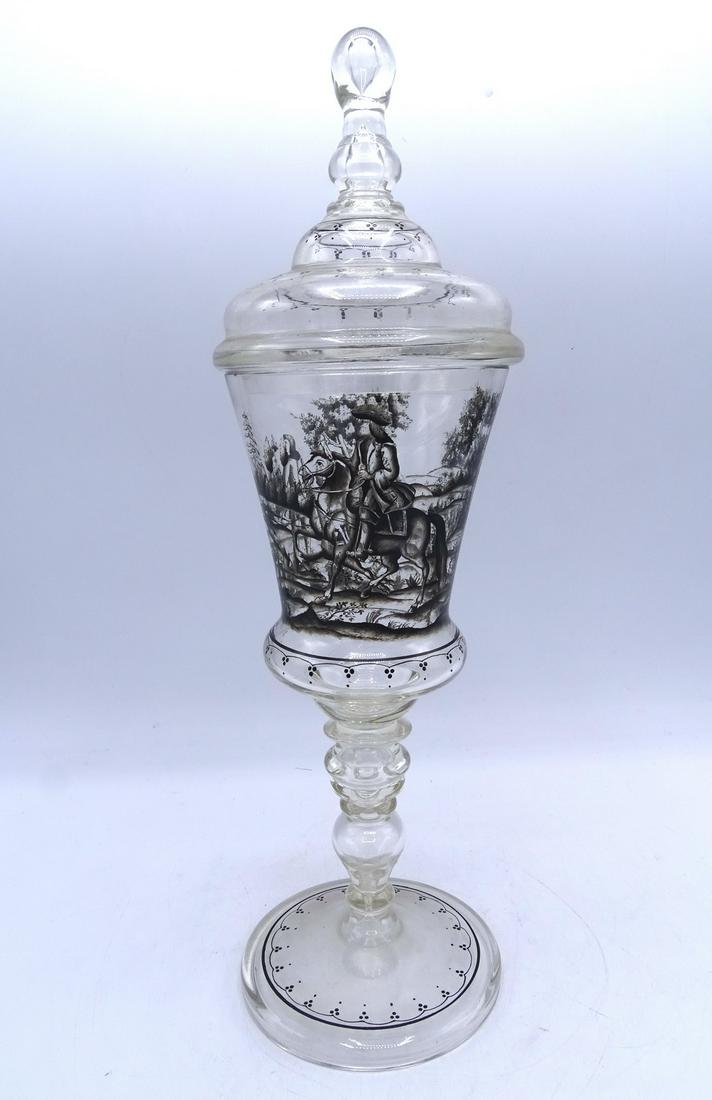 EARLY BOHEMIAN GLASS POKAL: EARLY BOHEMIAN GLASS POKAL 16"H