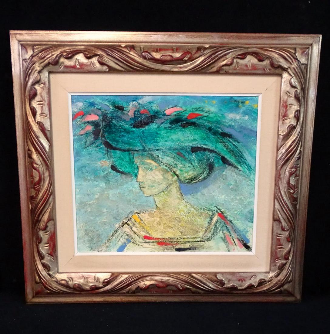 LAZZARO DONATI SGN. OIL ON BOARD WOMAN IN A GREEN HAT: LAZZARO DONATI SGN. OIL ON BOARD WOMAN IN A GREEN HAT 14X16"