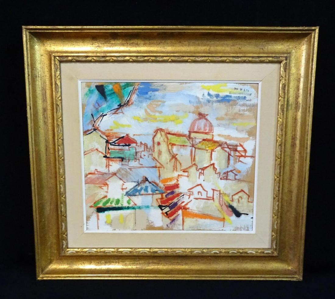 LAZZARO DONATI SGN. OIL ON BOARD CITY VIEW: LAZZARO DONATI SGN. OIL ON BOARD CITY VIEW 14X15.5"