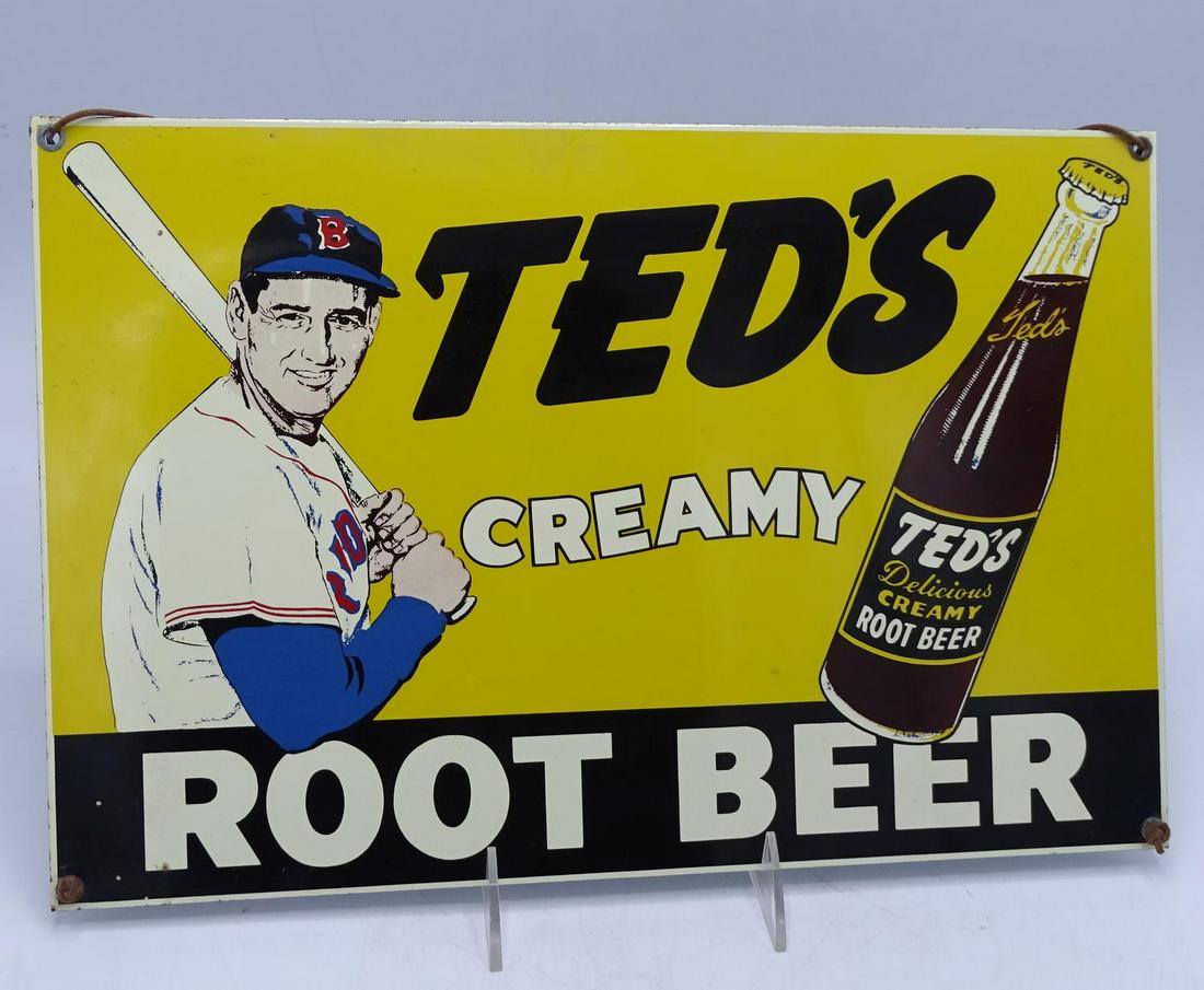 TED'S CREAMY ROOT BEER PORCELAIN SIGN: TED'S CREAMY ROOT BEER PORCELAIN SIGN