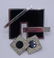 TESS SHALOM BLACK & CHROME GEOMETRIC BROOCH & PR. C.