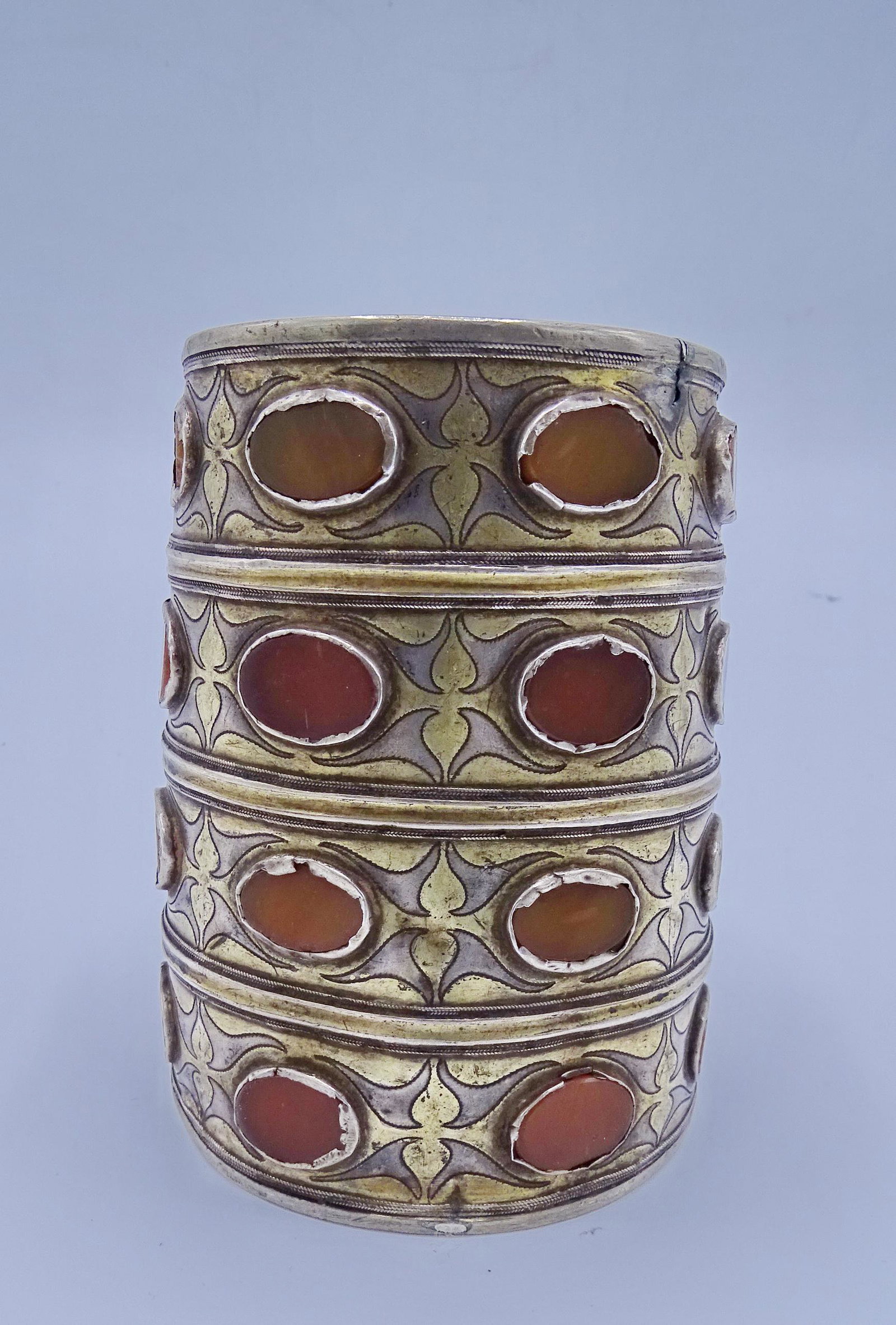 NORTH AFRICAN STYLE MIXED METAL, STERLING SILVER &: NORTH AFRICAN STYLE MIXED METAL, STERLING SILVER & BRASS CUFF BRACELET (GEOFFREY BEENE FOUNDATION)
