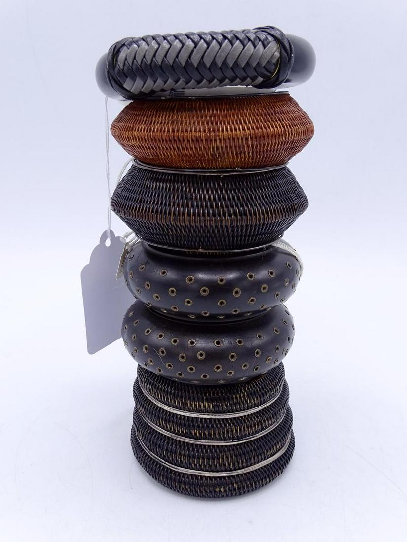6 BANGLE BRACELETS WICKER & STERLING SILVER (GEOFFREY: 6 BANGLE BRACELETS WICKER & STERLING SILVER (GEOFFREY BEENE FOUNDATION)
