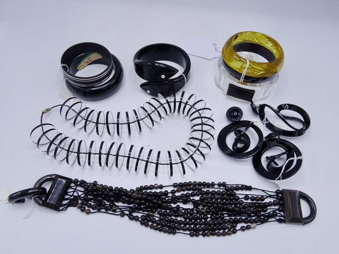 8 PCS. MID CENTURY JEWELRY INC. BANGLES CLIP EARRINGS &: 8 PCS. MID CENTURY JEWELRY INC. BANGLES CLIP EARRINGS & NECKLACE (GEOFFREY BEENE FOUNDATION)