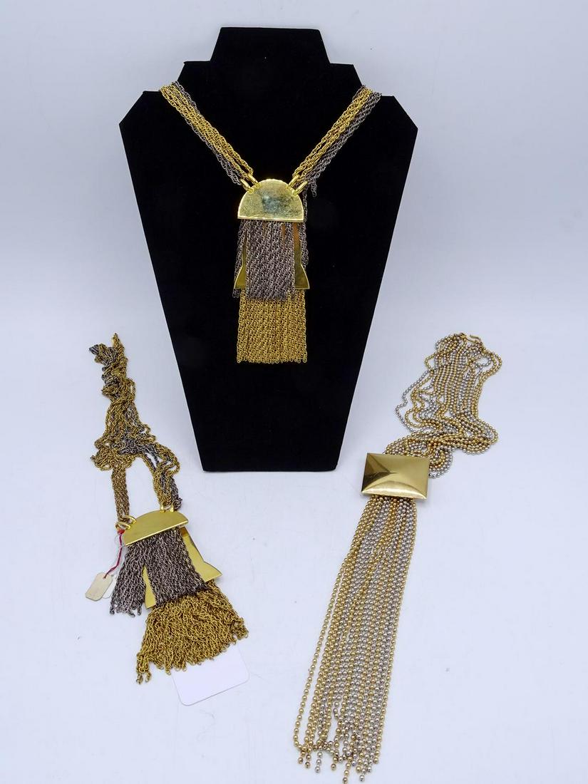 3 TASSEL CHAIN NECKLACES 1 MARKED MADE IN FRANCE: 3 TASSEL CHAIN NECKLACES 1 MARKED MADE IN FRANCE (GEOFFREY BEENE FOUNDATION)