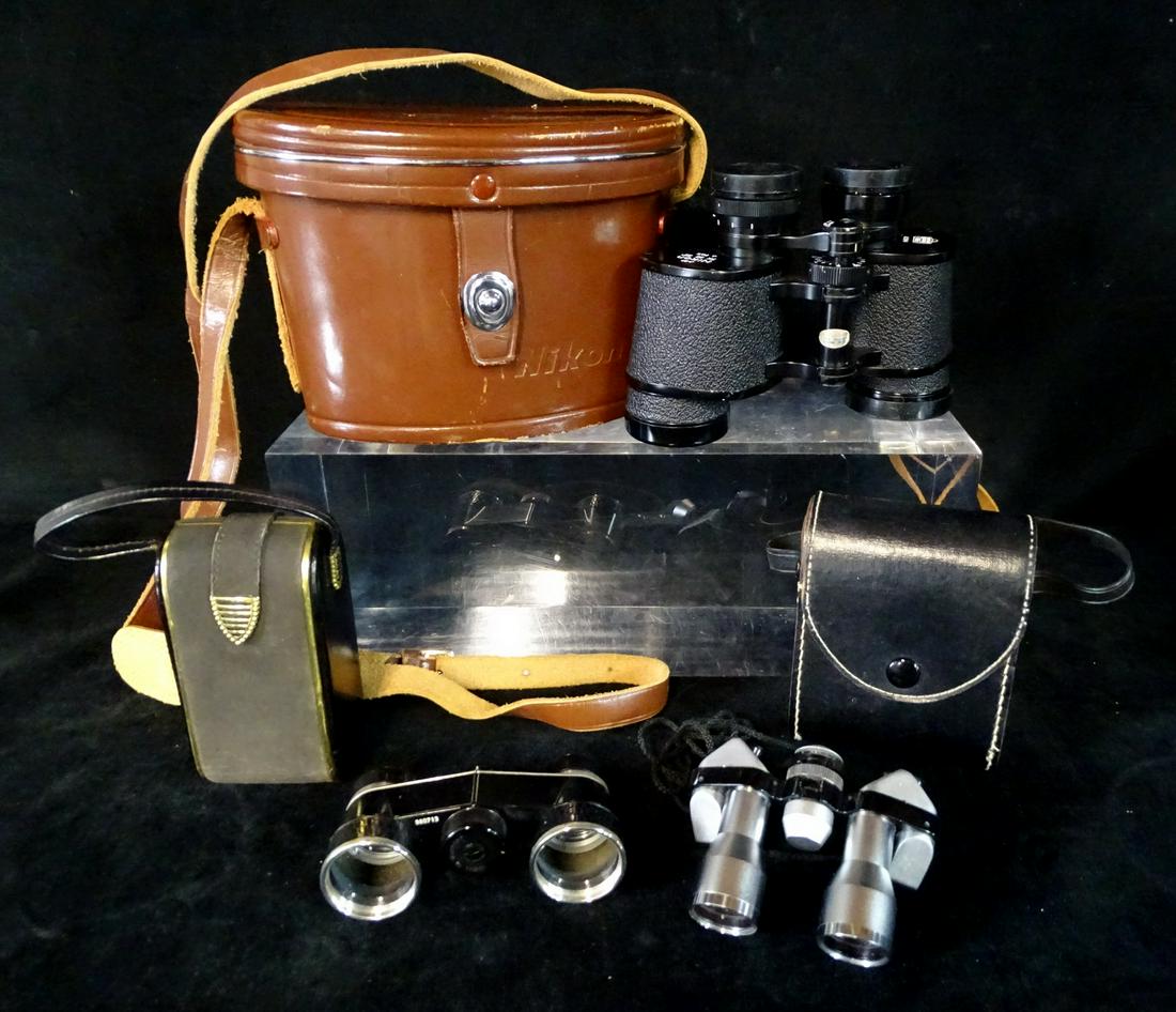 BINOCULAR & 2 OPERA GLASSES W/LEATHER CASES: BINOCULAR & 2 OPERA GLASSES W/LEATHER CASES