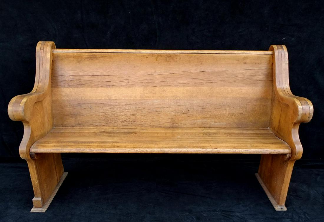 OAK CHURCH PEW #52 PROVENANCE: BELLPORT: OAK CHURCH PEW #52 PROVENANCE: BELLPORT 35"H 59.5"W 13.5"D