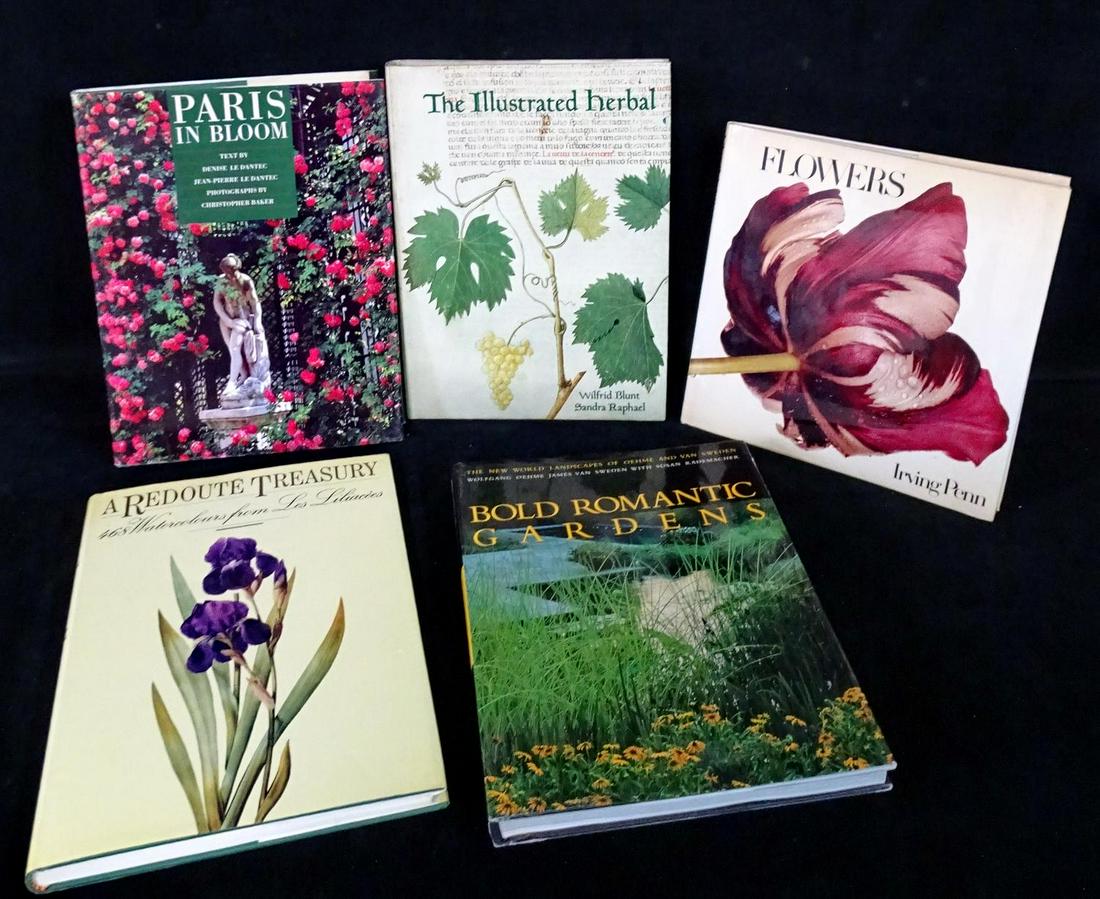 4 GARDEN BOOKS: PARIS IN BLOOM, ILLUSTRATED HERBAL,: 4 GARDEN BOOKS: PARIS IN BLOOM, ILLUSTRATED HERBAL, REDOUTE TREASURY, FLOWERS, I. PENN, BOLD ROMANTIC GARDENS