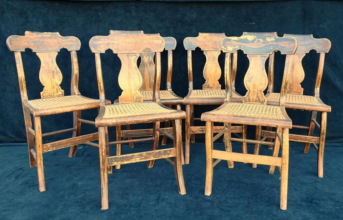 6 GRAIN PAINTED CANED CHAIRS: 6 GRAIN PAINTED CANED CHAIRS 33"H 16.5"W 16"D