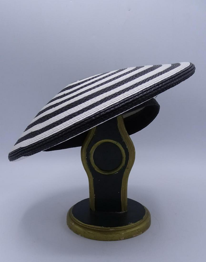 WHITTALL & SHON BLACK & WHITE STRAW HAT: WHITTALL & SHON BLACK & WHITE STRAW HAT PROVENANCE: PATRICIA TRAINOR BOYS & GIRLS CLUB