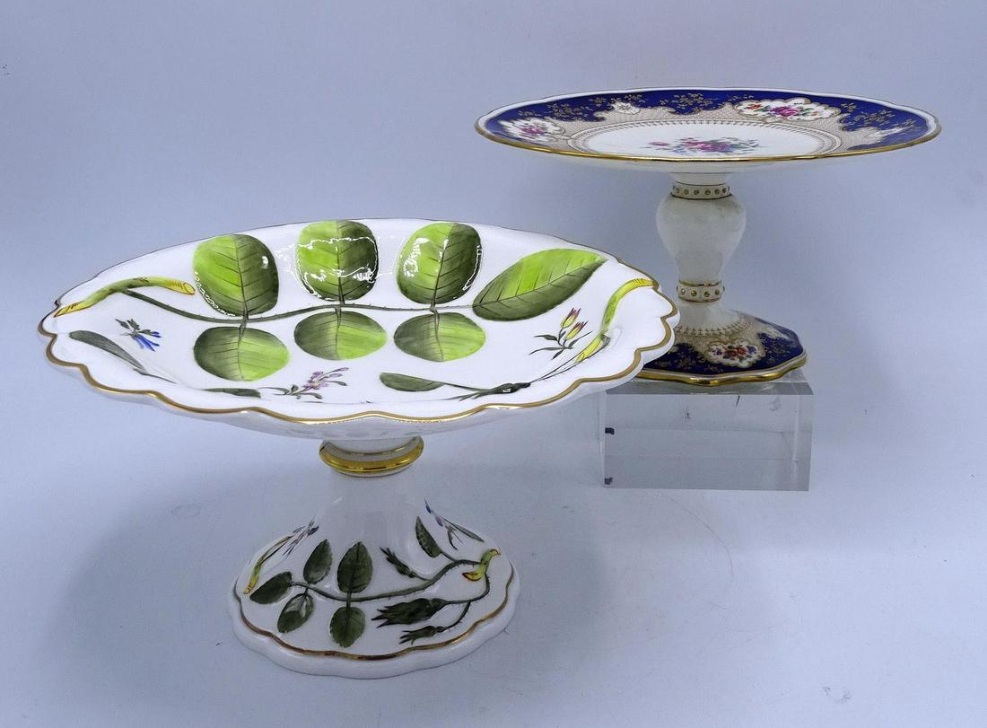 2 PORCELAIN COMPOTES: 2 PORCELAIN COMPOTES CAULDON & ROYAL WORCESTER 5"H 9.5"DIA. LARGEST
