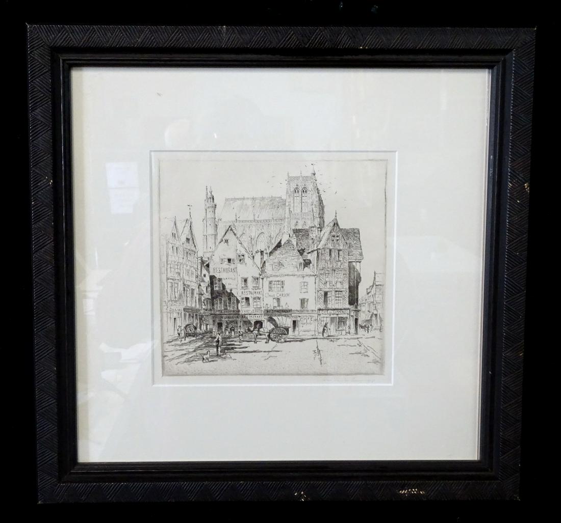 JOHN TAYLOR ARMS 1925 ETCHING "ABBEVILLE": JOHN TAYLOR ARMS 1925 ETCHING "ABBEVILLE" 8X8.5"