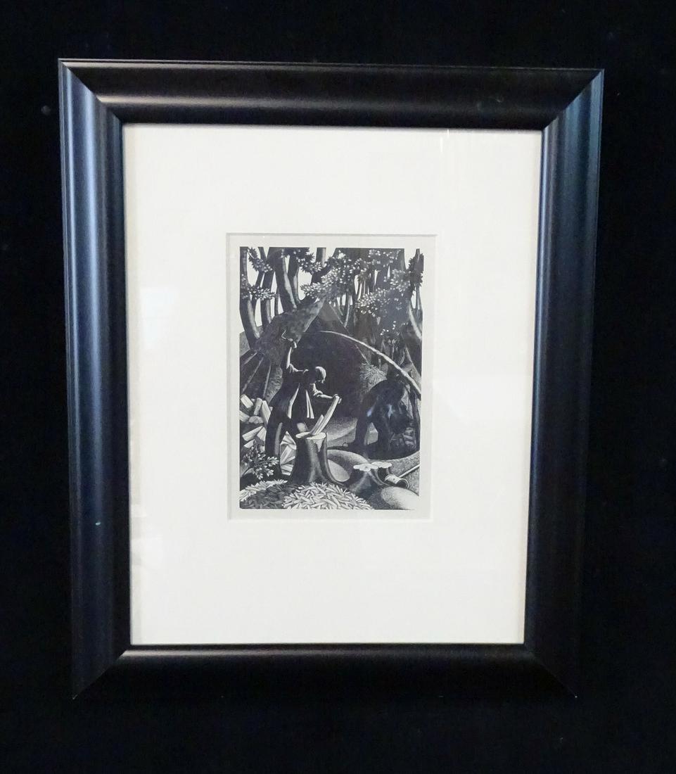 CLARE LEIGHTON PRINT SPLITTING WOOD: CLARE LEIGHTON PRINT SPLITTING WOOD 7.5X5.5"