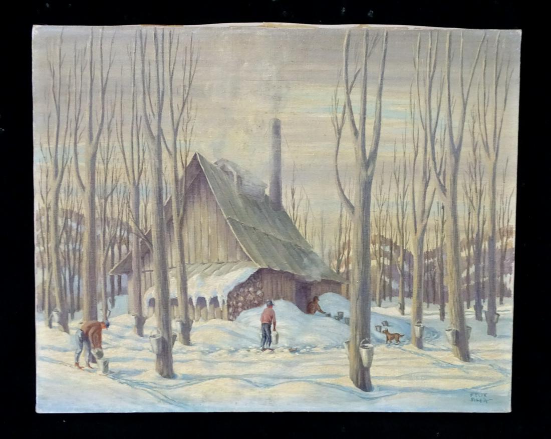 FELIX SHEA SGN. OIL ON CANVAS COLLECTING SAP: FELIX SHEA SGN. OIL ON CANVAS COLLECTING SAP 16X20"