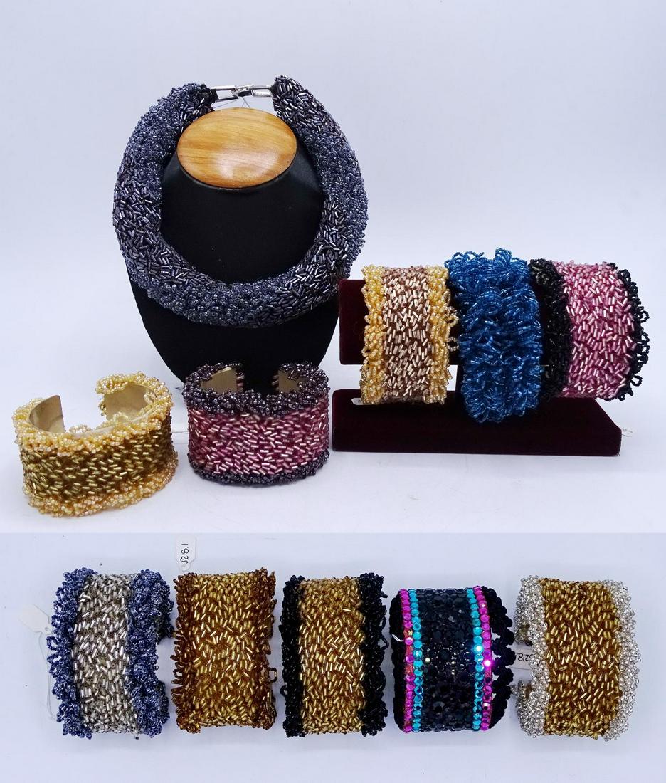 11 PCS. HEAVY BEADED CUFF BRACELETS & NECKLACE: 11 PCS. HEAVY BEADED CUFF BRACELETS & NECKLACE GEOFFREY BEENE FOUNDATION