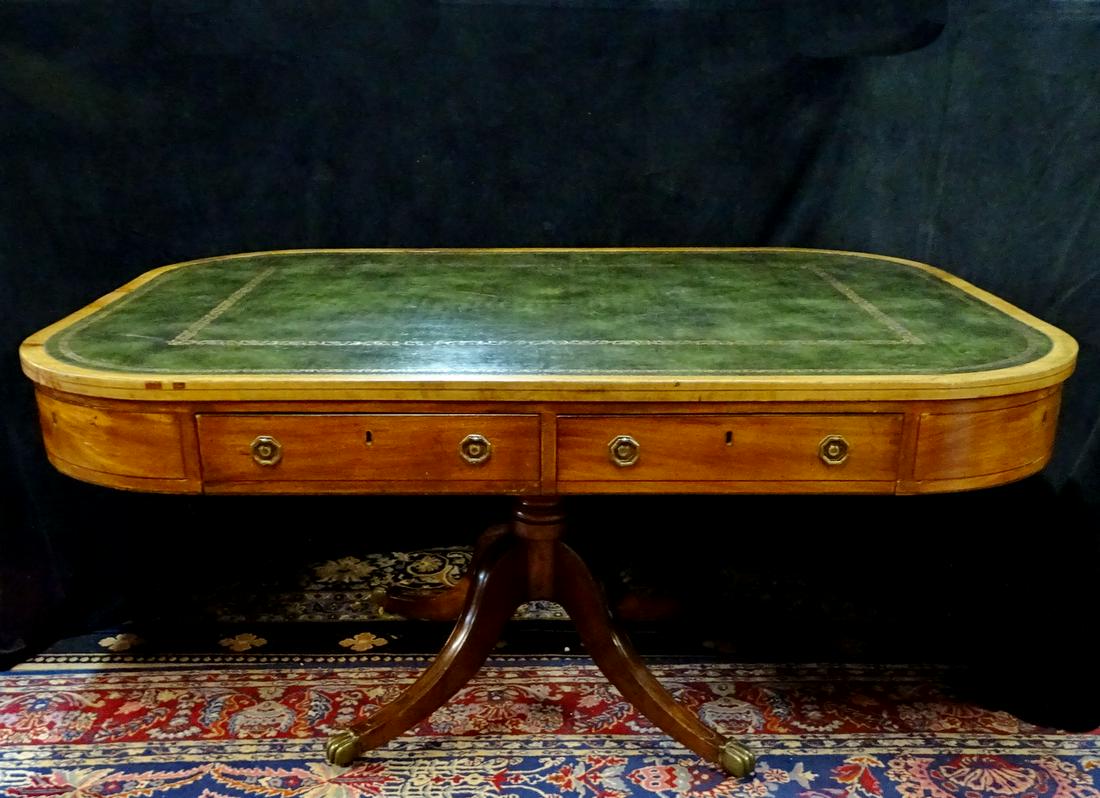 LATE REGENCY STYLE LEATHER TOP MAHOGANY PARTNERS DESK: LATE REGENCY STYLE LEATHER TOP MAHOGANY PARTNERS DESK 30.5" X 62" X 42"