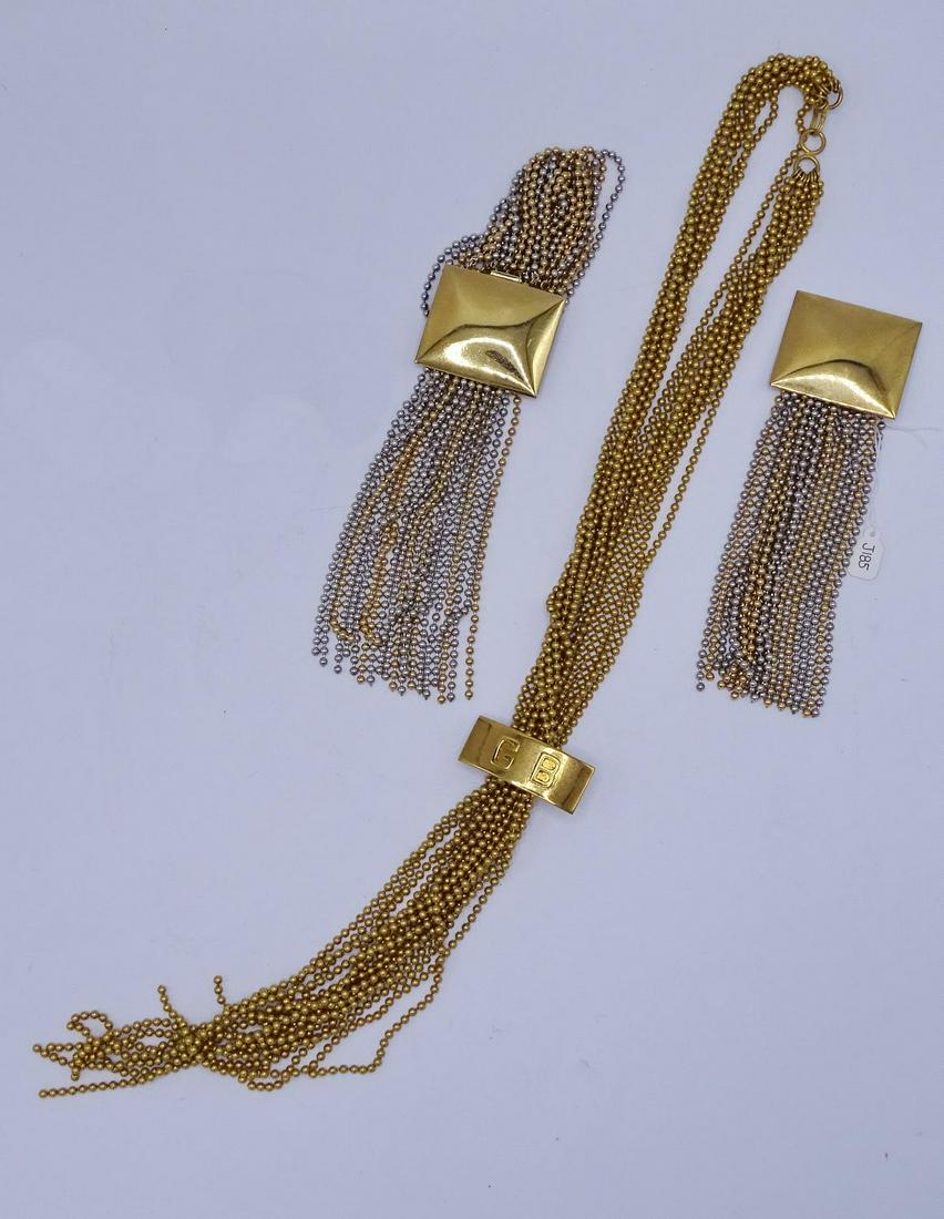 GEOFFREY BEENE TASSLE NECKLACE, PIN & BRACELET: GEOFFREY BEENE TASSLE NECKLACE, PIN & BRACELET (GEOFFREY BEENE FOUNDATION)