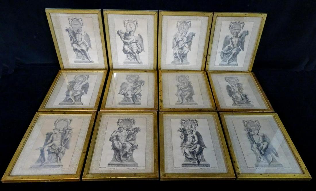 SET 12 ANTIQUE ITALIAN PRINTS GILT FRAMES 9.5X8": SET 12 ANTIQUE ITALIAN PRINTS GILT FRAMES 9.5X8"
