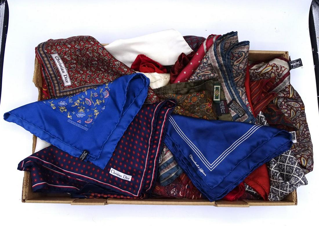 LOT OF SILK HANKIES (MANY W/ITALIAN LABELS): LOT OF SILK HANKIES (MANY W/ITALIAN LABELS)