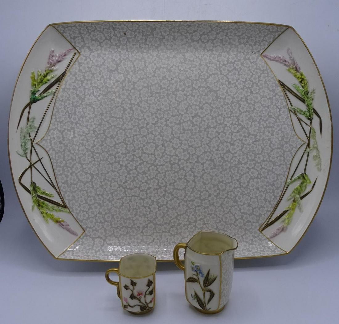 ROYAL WORCESTER TRAY, SUGAR & CREAMER LARGEST 14X19": ROYAL WORCESTER TRAY, SUGAR & CREAMER LARGEST 14X19" (TRAY REPAIRED)