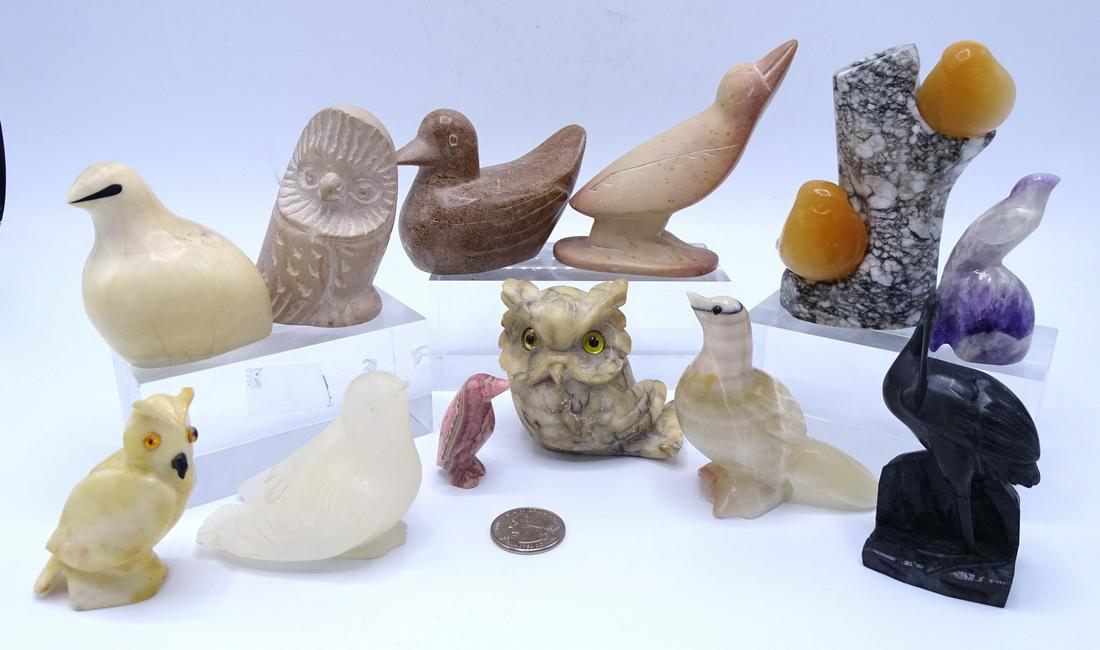 LOT 12 STONE BIRDS INC. MARBLE OWL 4" TALLEST: LOT 12 STONE BIRDS INC. MARBLE OWL 4" TALLEST