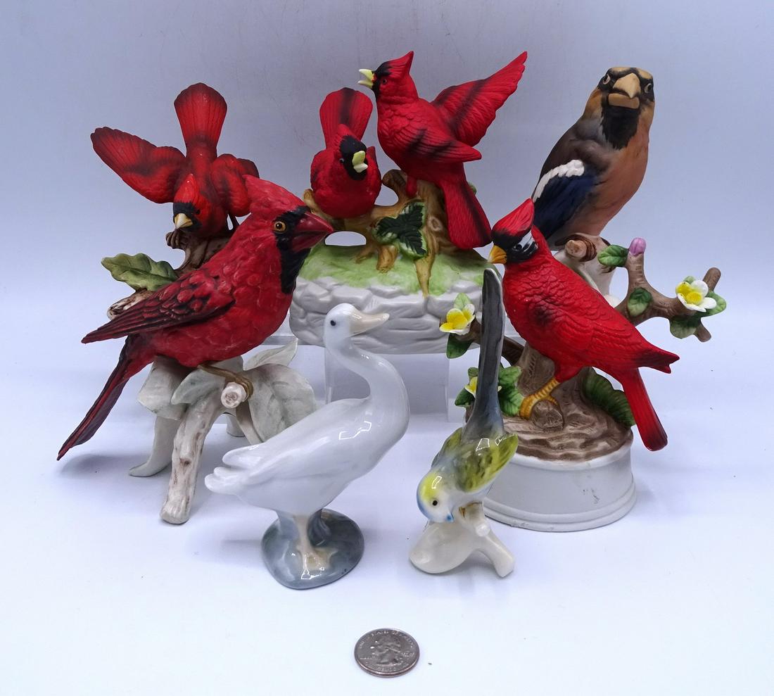 GROUP 7 PORCELAIN BIRDS INC. CARDINALS 6.5"TALLEST: GROUP 7 PORCELAIN BIRDS INC. CARDINALS 6.5"TALLEST (GOEBEL & LLADRO)
