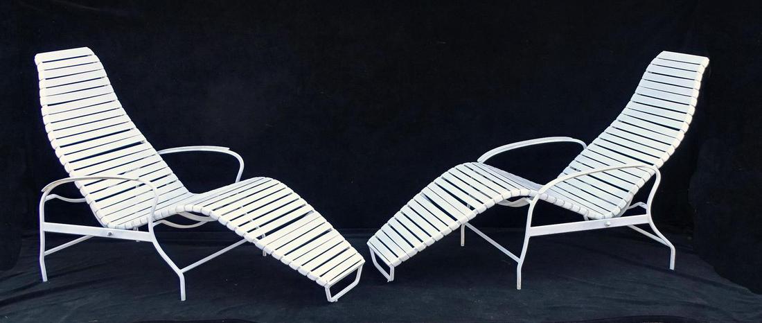PR. MID CENTURY ALUMINUM & VINYL STRAPPED CHAISES 36"H: PR. MID CENTURY ALUMINUM & VINYL STRAPPED CHAISES 36"H 67"L 28"D