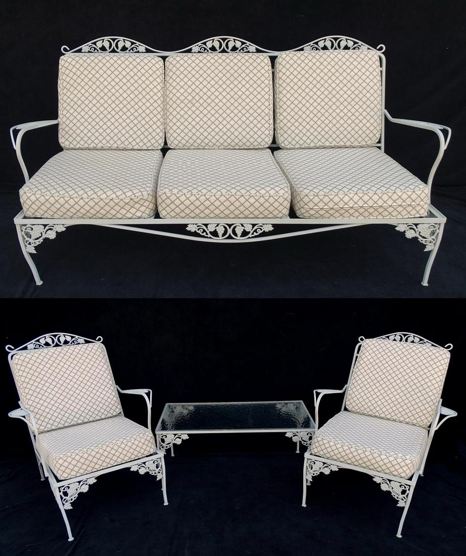 SALTERINI (?) 4 PC. WROUGHT IRON SET (SOFA, 2 CHAIRS &: SALTERINI (?) 4 PC. WROUGHT IRON SET (SOFA, 2 CHAIRS & TABLE)