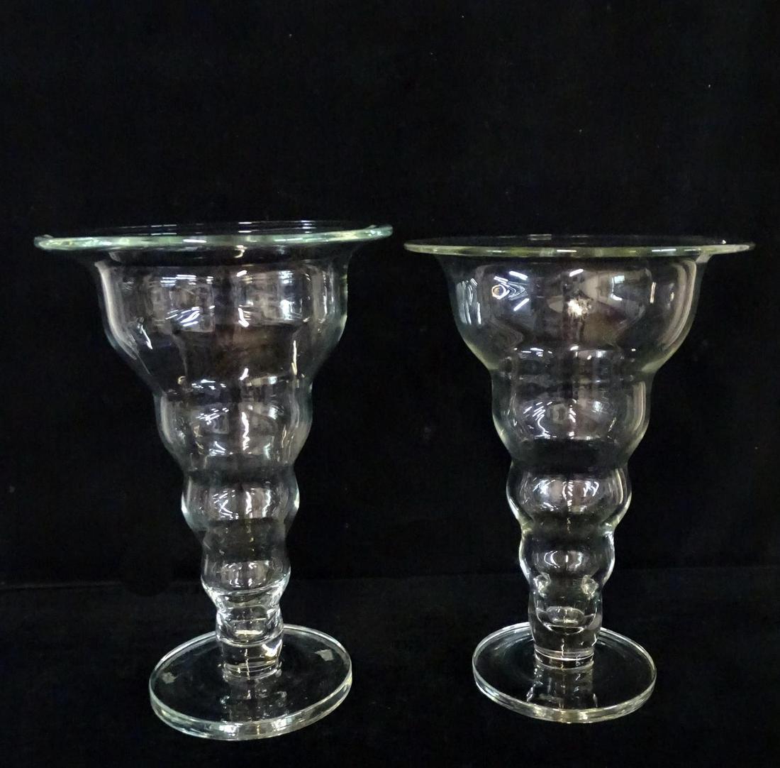 PR. GLASS PEDESTAL VASES 17"H 11" DIA.: PR. GLASS PEDESTAL VASES 17"H 11" DIA.