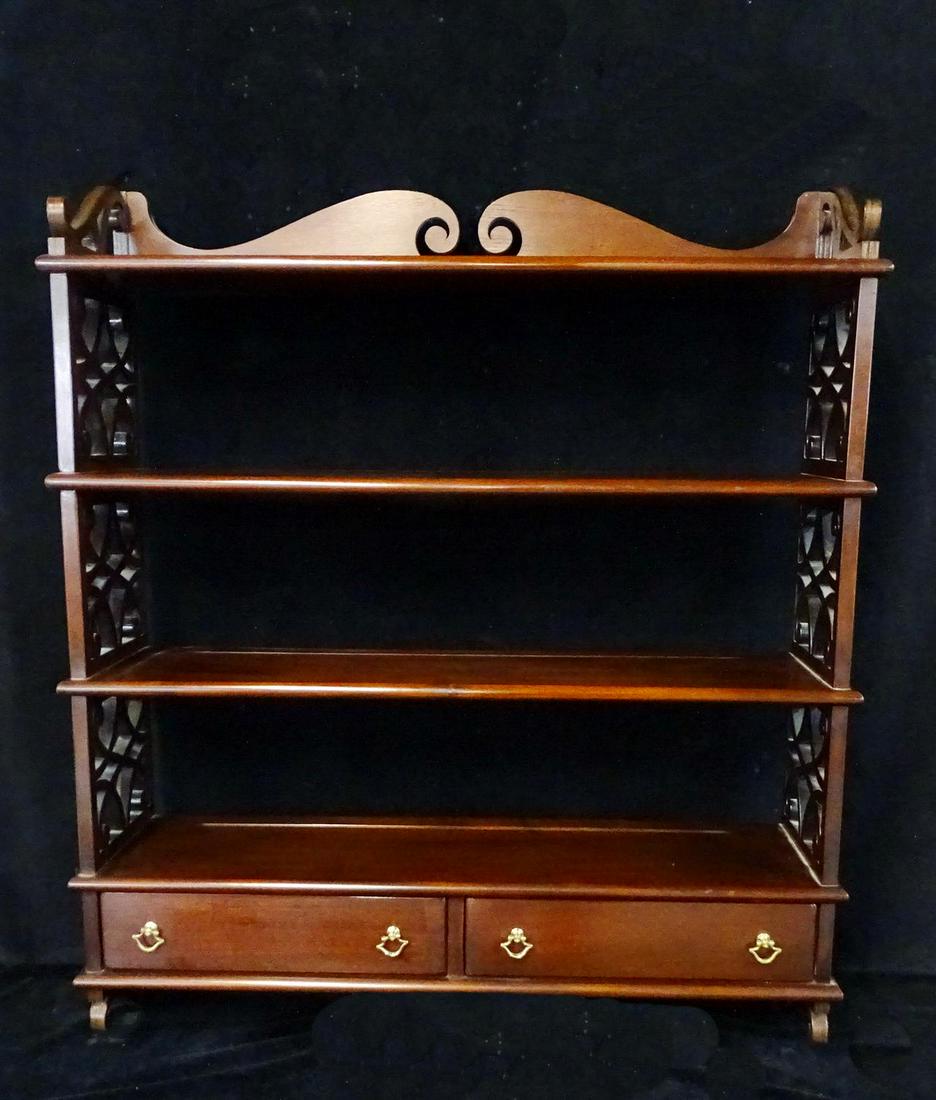 MAHOGANY HANGING SHELF WITH DRAWER 38"H 29"W 9"D: MAHOGANY HANGING SHELF WITH DRAWER 38"H 29"W 9"D