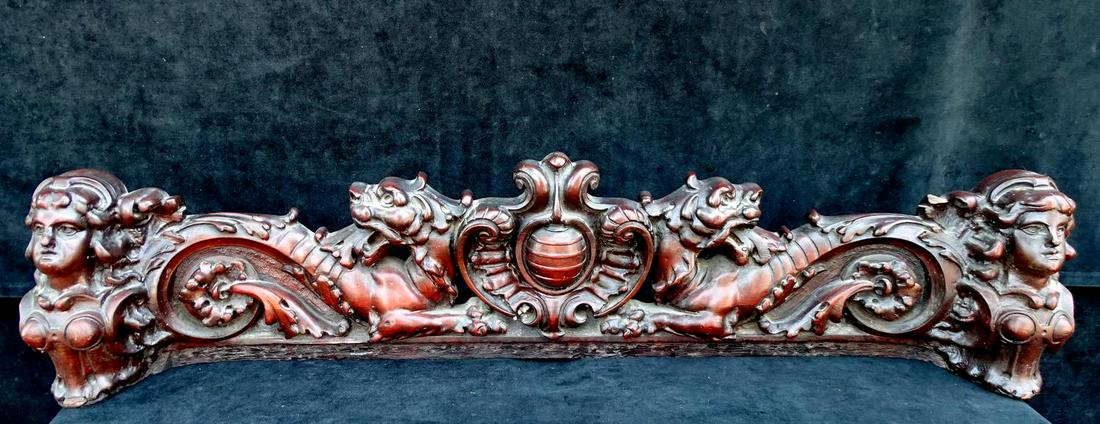 CARVED WOOD ARCHITECTURAL ELEMENT 11"H 48"W: CARVED WOOD ARCHITECTURAL ELEMENT 11"H 48"W