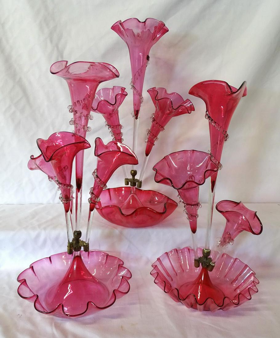 LOT 3 VICTORIAN CRANBERRY EPERGNES 22"H TALLEST: LOT 3 VICTORIAN CRANBERRY EPERGNES 22"H TALLEST