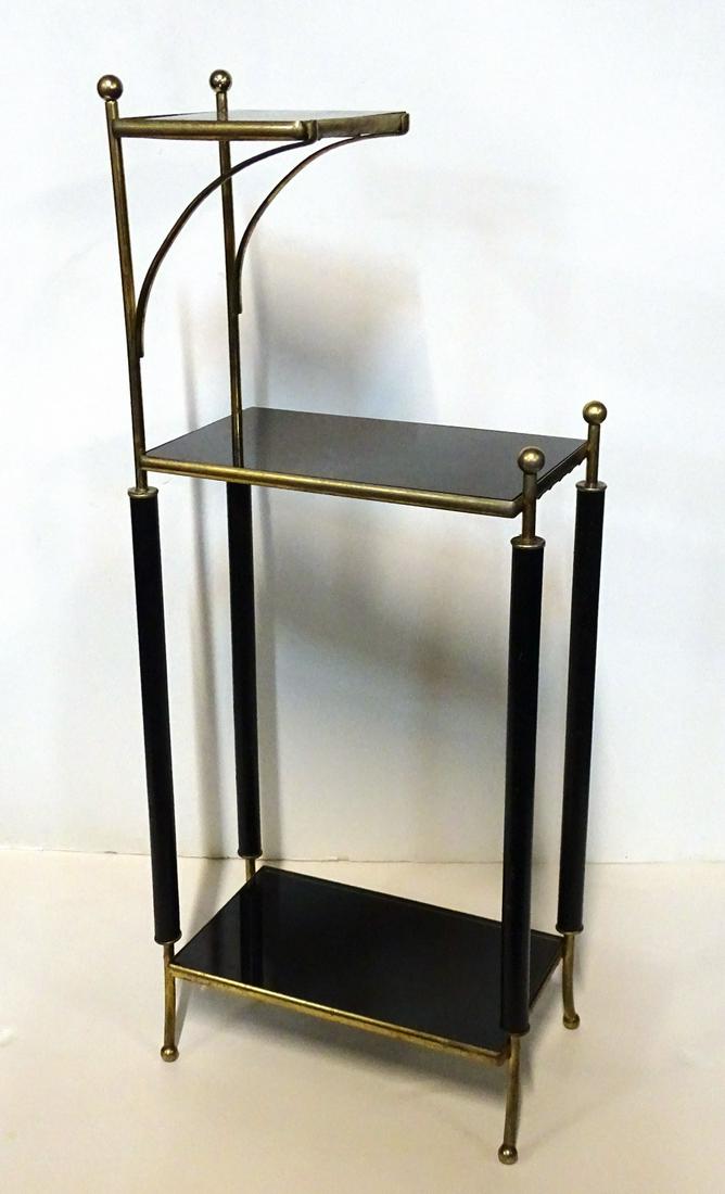BRASS & LUCITE 2 TIER STAND 33"H 7.5"W 13"D: BRASS & LUCITE 2 TIER STAND 33"H 7.5"W 13"D