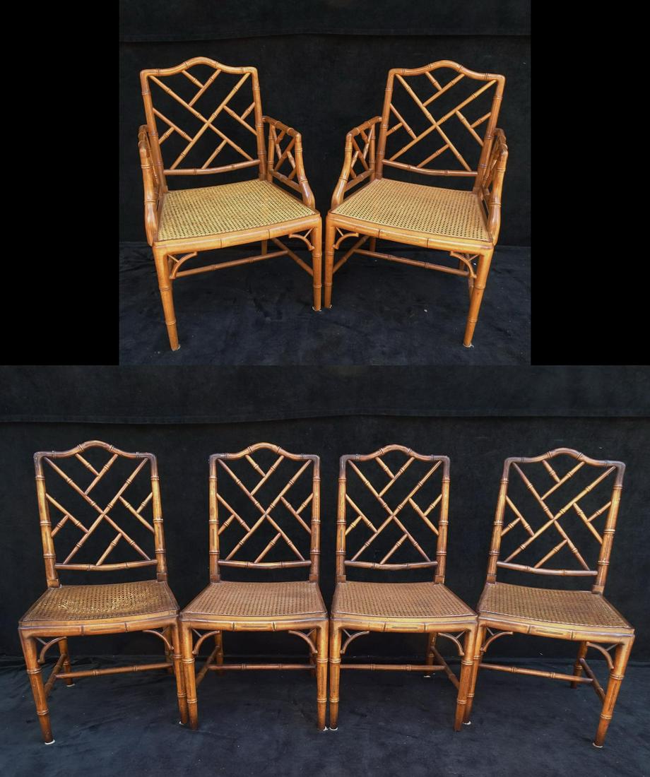 6 FAUX BAMBOO CANED SEAT CHAIRS ( ONE SEAT AS IS) 37"H: 6 FAUX BAMBOO CANED SEAT CHAIRS ( ONE SEAT AS IS) 37"H 23"W 21.5"D