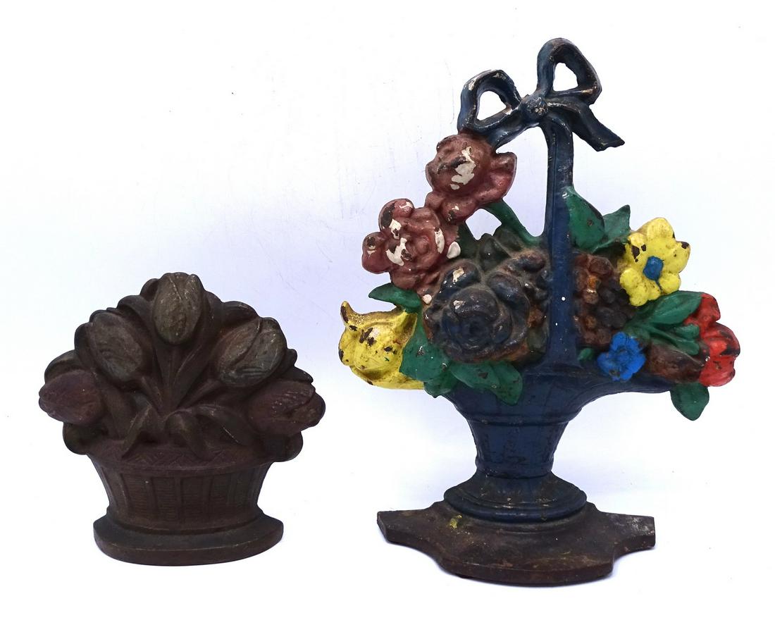 2 FLORAL CAST IRON DOORSTOPS 11"H TALLEST: 2 FLORAL CAST IRON DOORSTOPS 11"H TALLEST