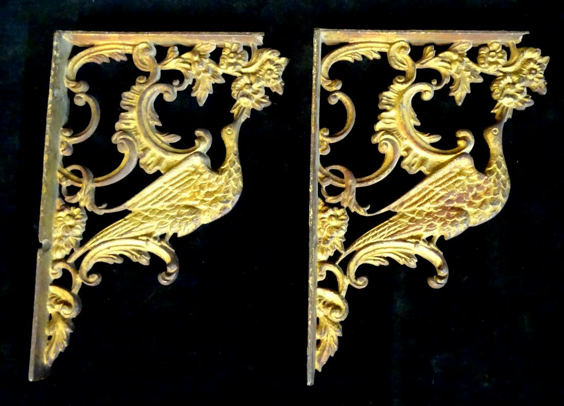 PR. BIRD FIGURAL CAST IRON BRACKETS 10X14": PR. BIRD FIGURAL CAST IRON BRACKETS 10X14"