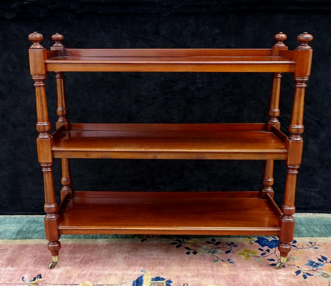 ENGLISH 3 TIER MAHOGANY TROLLEY 44"H 47"L 18"D: ENGLISH 3 TIER MAHOGANY TROLLEY 44"H 47"L 18"D