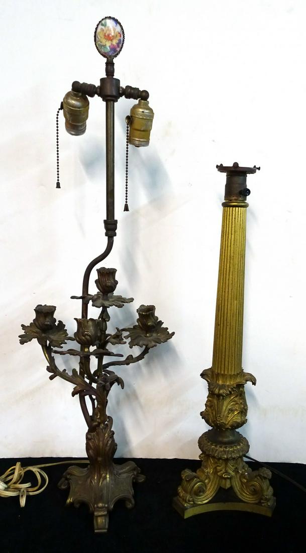 2 BRONZE LAMPS (1 CANDELABRA & 1 COLUMN): 2 BRONZE LAMPS (1 CANDELABRA & 1 COLUMN)