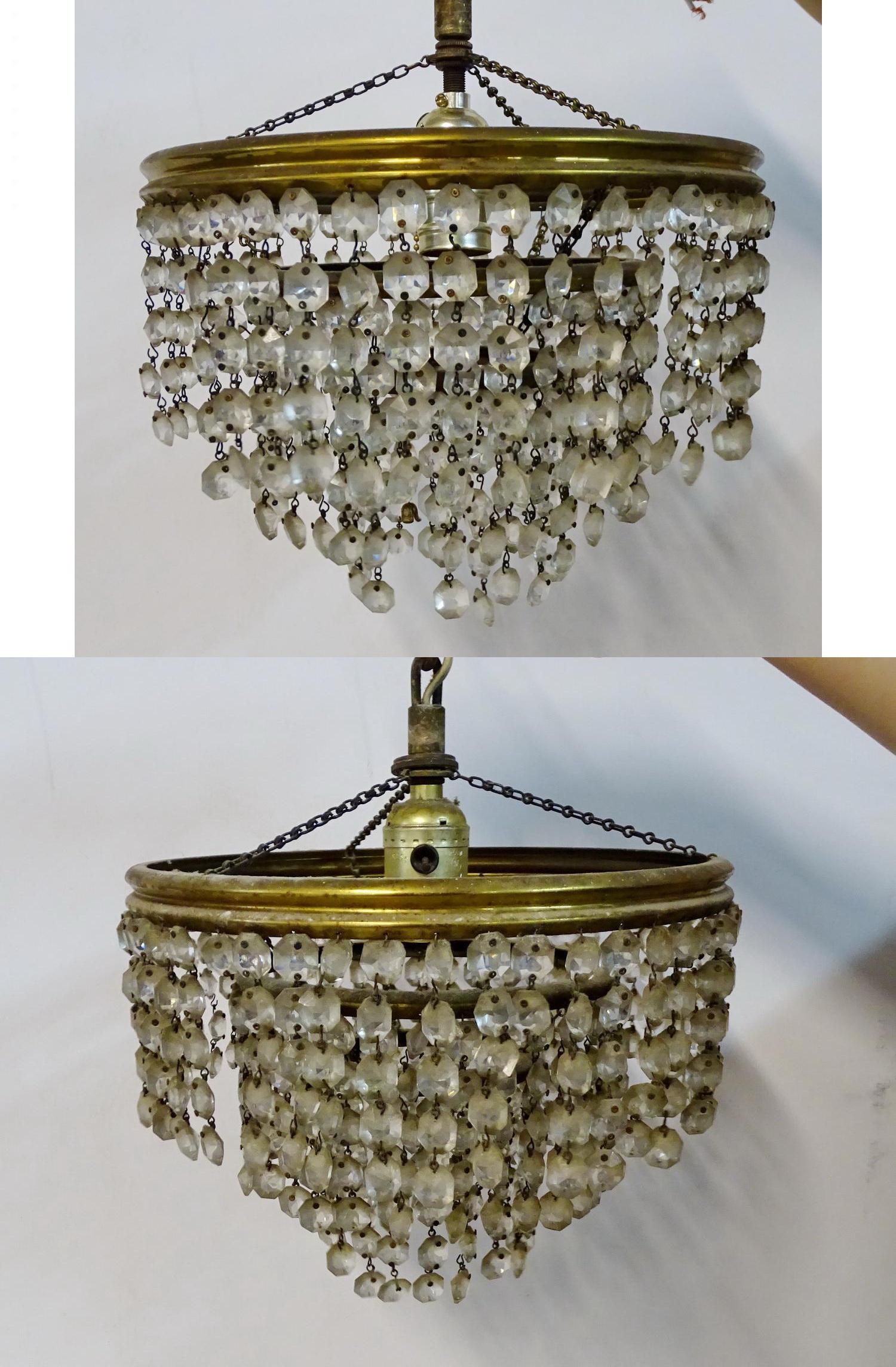 PR. BEADED CRYSTAL FIXTURES 7"H 10"DIA.: PR. BEADED CRYSTAL FIXTURES 7"H 10"DIA.