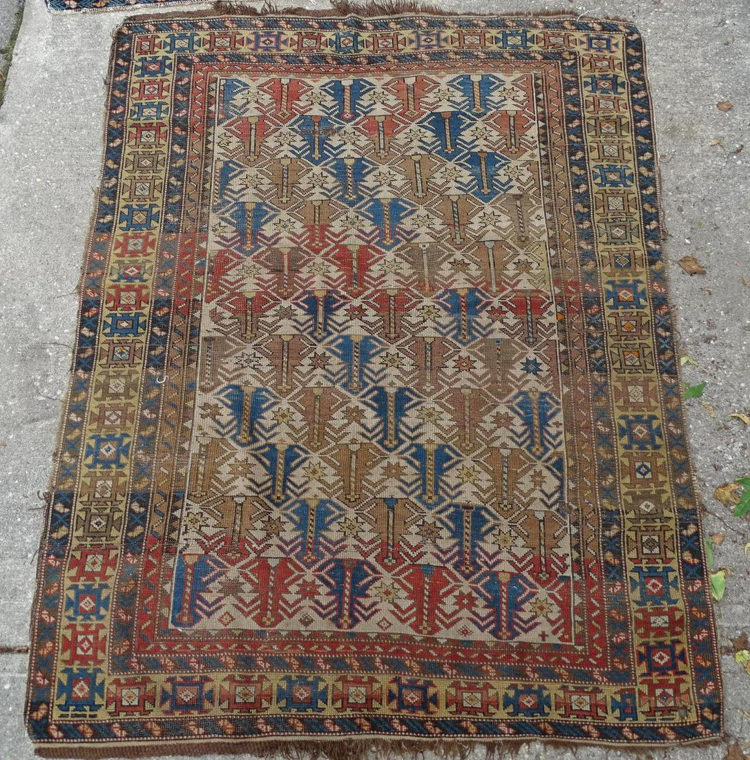 CAUCASIAN THROW RUG: CAUCASIAN THROW RUG (WEAR & HOLE) 3'10 X 5'