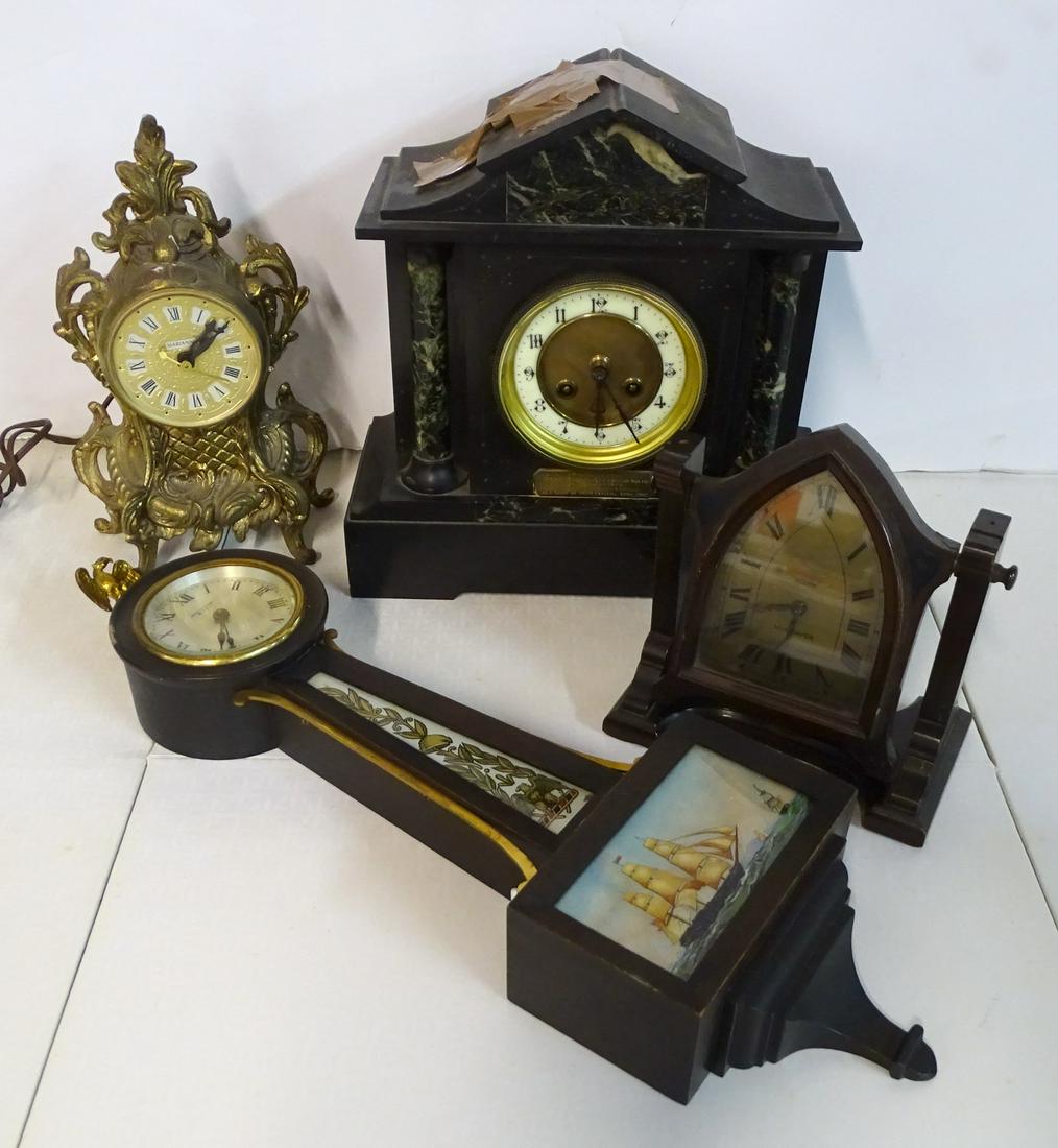 GROUP 4 CLOCKS INC. SETH THOMAS BANJO & MARBLE MANTEL: GROUP 4 CLOCKS INC. SETH THOMAS BANJO & MARBLE MANTEL 12"H 11"L 5"D LARGEST