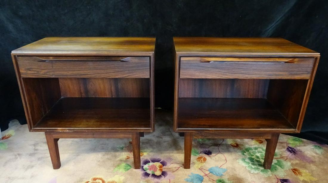 PR. MID CENTURY ROSEWOOD NIGHT STANDS: PR. MID CENTURY ROSEWOOD NIGHT STANDS, 24 X 23 X 16.5"