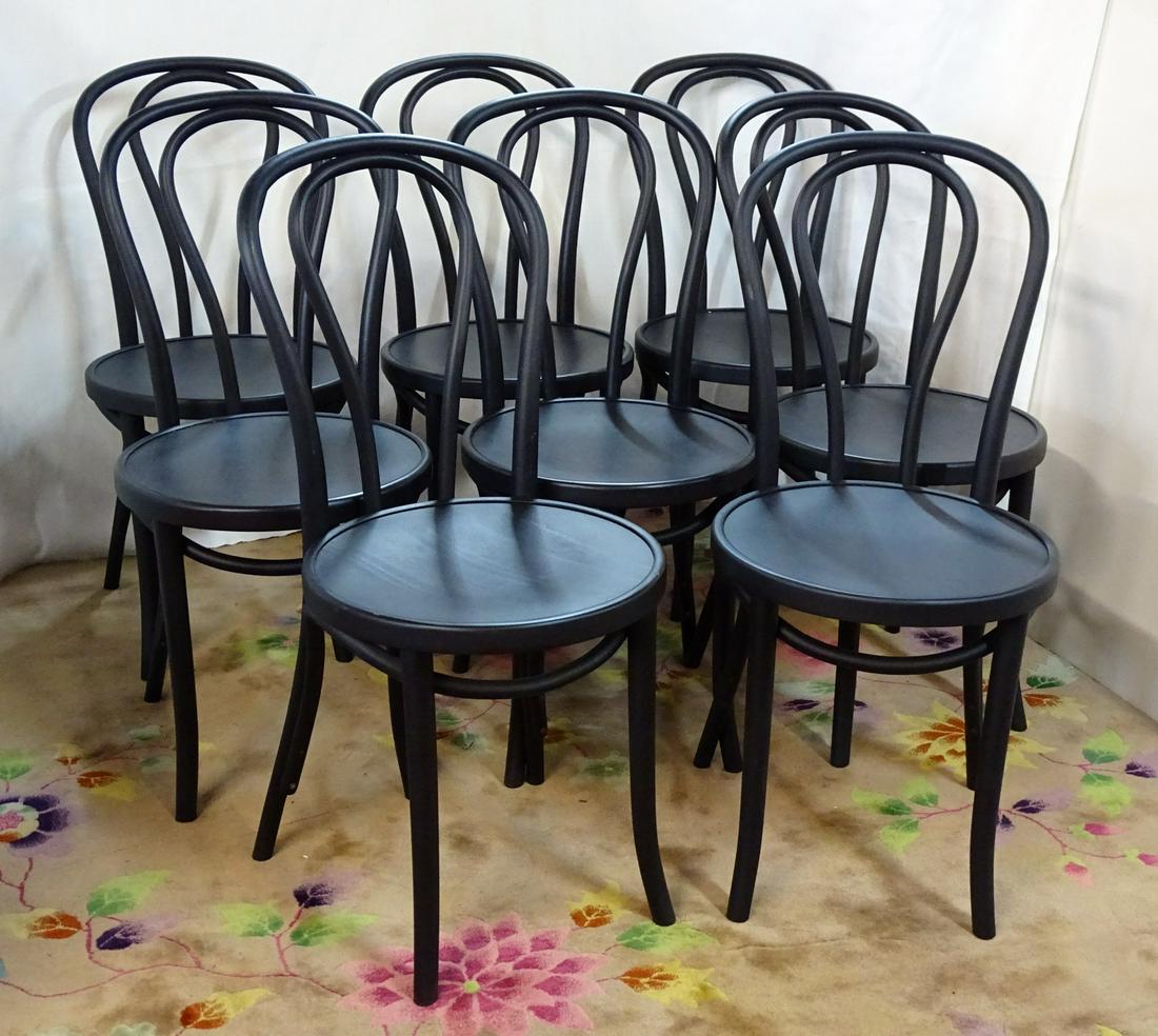 SET OF 8 THONET STYLE MATTE BLACK CHAIRS, MADE IN: SET OF 8 THONET STYLE MATTE BLACK CHAIRS, MADE IN POLAND 35" X 16 X 18