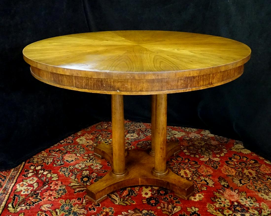 BAKER CIRCULAR EMPIRE STYLE DINING TABLE W/1 21" LEAF: BAKER CIRCULAR EMPIRE STYLE DINING TABLE W/1 21" LEAF 29"H 42" DIA. (W/OUT LEAF)