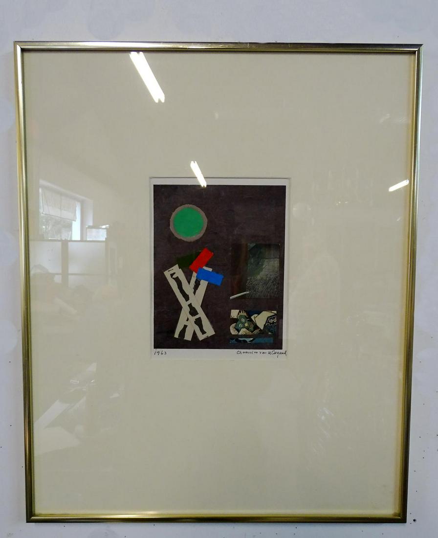 CHARMION VON WIEGAND 1963 COLLAGE PROVENANCE BASS: CHARMION VON WIEGAND 1963 COLLAGE PROVENANCE BASS MUSEUM OF ART, DOYLE MARILYN PEARL, MONTACLAIR ART MUSEUM 8.5X6"