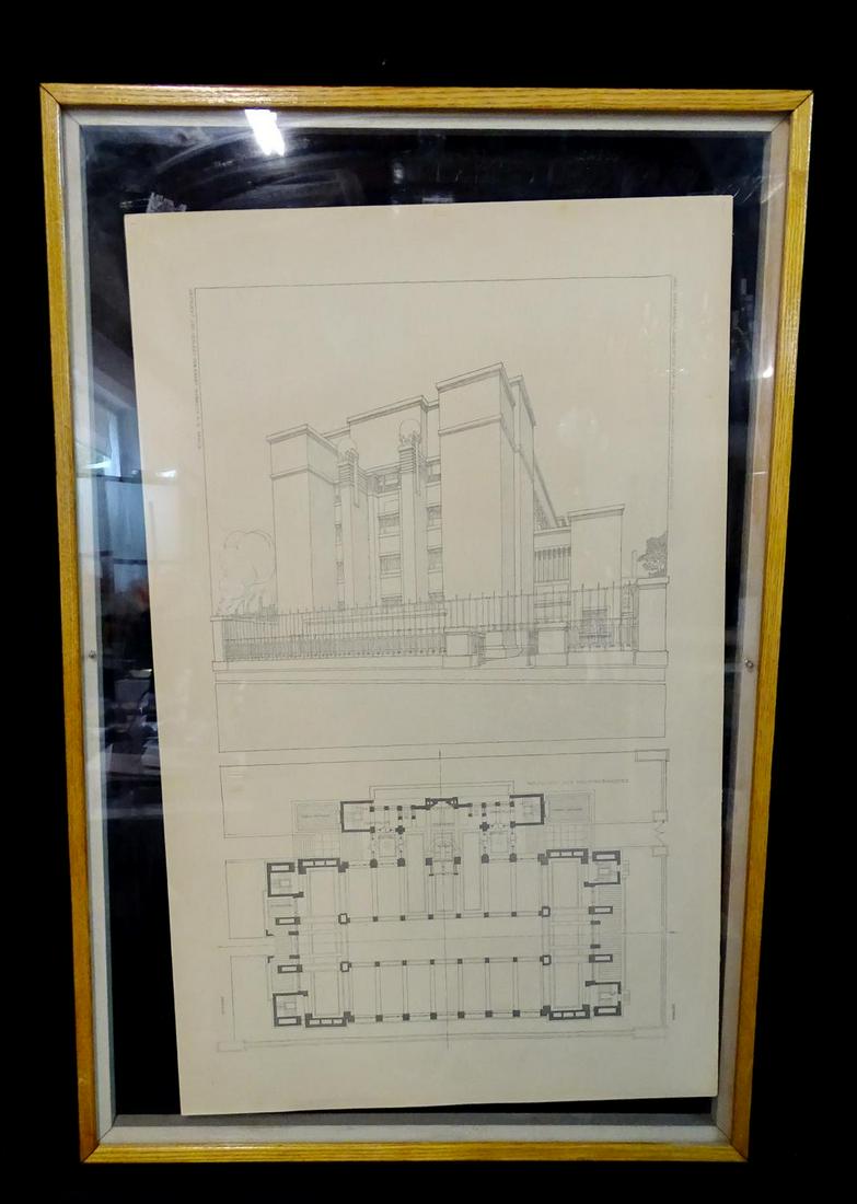 FRANK LLOYD WRIGHT WHITE PRINT LARKIN CO. BLIND STAMP: FRANK LLOYD WRIGHT WHITE PRINT LARKIN CO. BLIND STAMP MIDDLE LEFT 25X16"