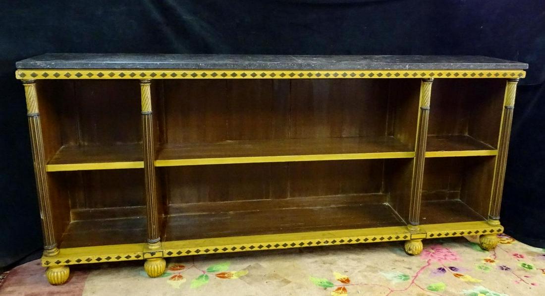 C. 1900 REGENCY STYLE DECORATED MARBLE TOP SERVER: C. 1900 REGENCY STYLE DECORATED MARBLE TOP SERVER (MARBLE SPLIT) 33"H 75"W 13"D
