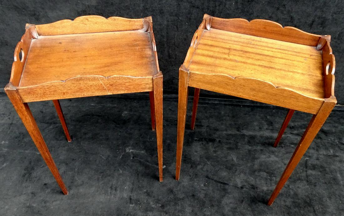 PR. MAHOGANY TRAY TOP OCCASIONAL TABLES 20"H 14"W 11"D: PR. MAHOGANY TRAY TOP OCCASIONAL TABLES 20"H 14"W 11"D